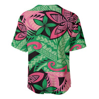 Plumeria Polynesian Pattern Baseball Jersey Unique Fantasy Green Pink