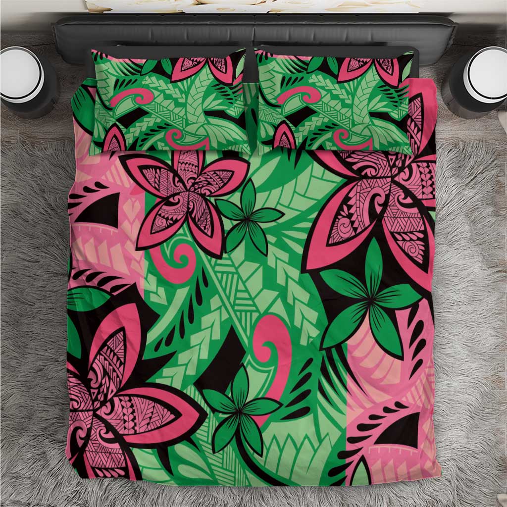 Plumeria Polynesian Pattern Bedding Set Unique Fantasy Green Pink LT01 Green - Polynesian Pride