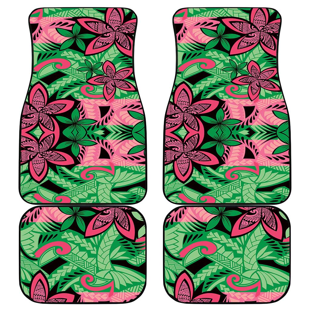 Plumeria Polynesian Pattern Car Mats Unique Fantasy Green Pink