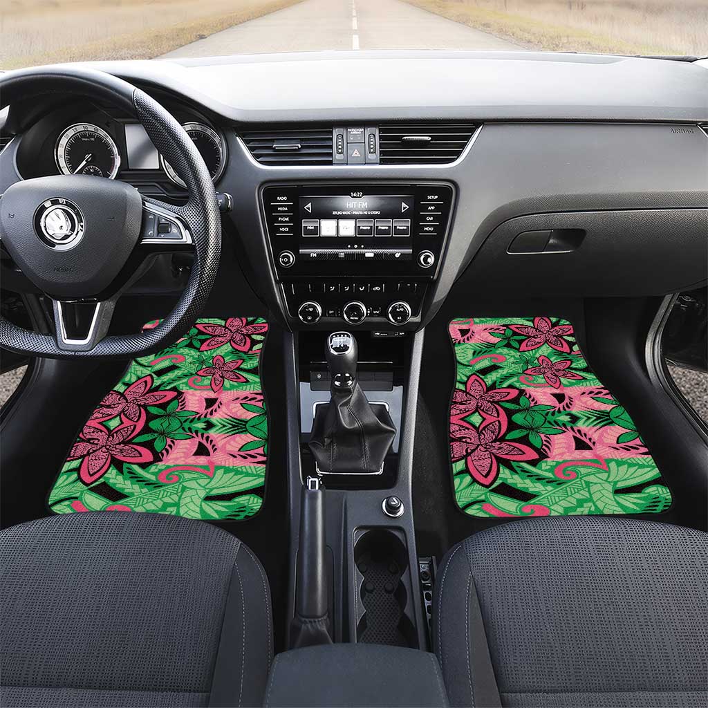 Plumeria Polynesian Pattern Car Mats Unique Fantasy Green Pink
