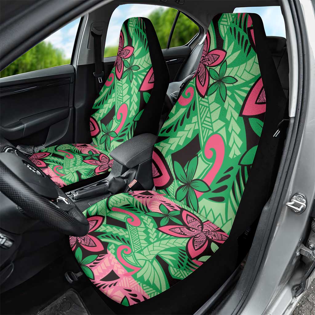 Plumeria Polynesian Pattern Car Seat Cover Unique Fantasy Green Pink