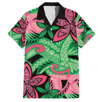 Plumeria Polynesian Pattern Family Matching Off The Shoulder Long Sleeve Dress and Hawaiian Shirt Unique Fantasy Green Pink