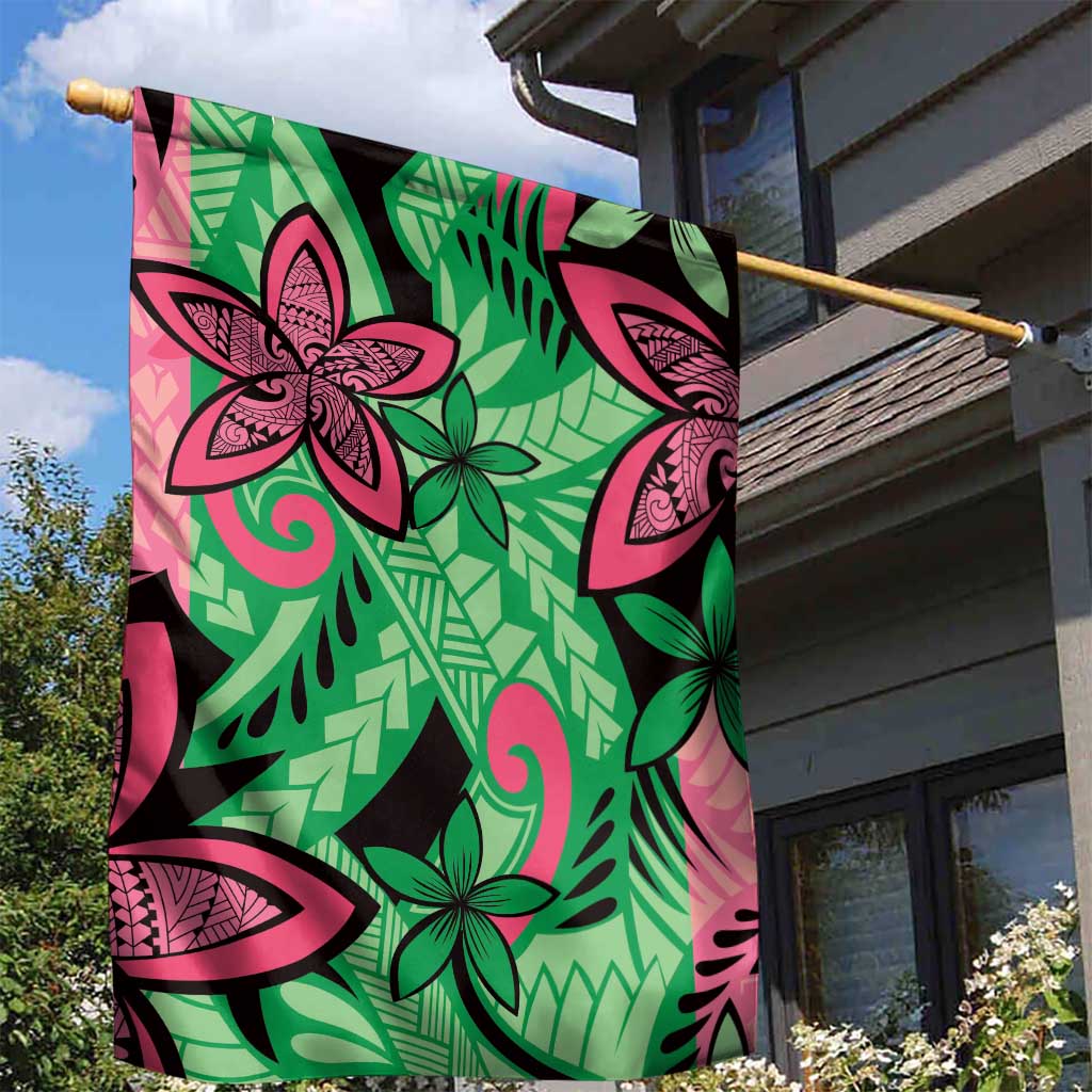Plumeria Polynesian Pattern Garden Flag Unique Fantasy Green Pink LT01 - Polynesian Pride