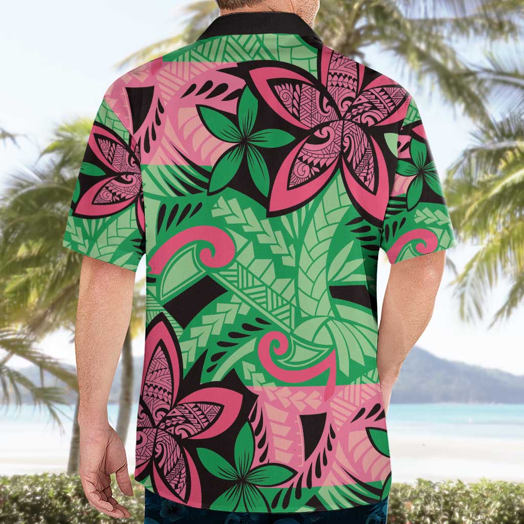 Plumeria Polynesian Pattern Hawaiian Shirt Unique Fantasy Green Pink