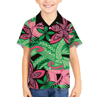 Plumeria Polynesian Pattern Kid Hawaiian Shirt Unique Fantasy Green Pink