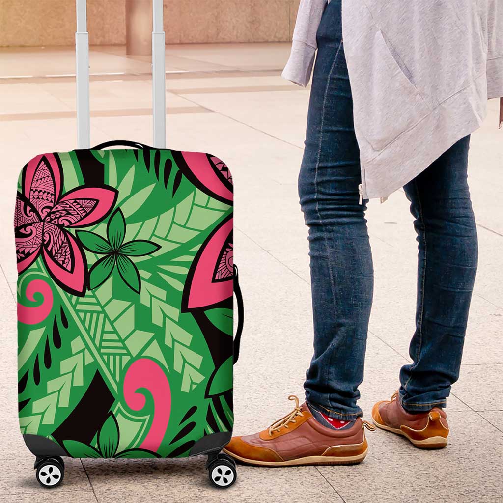 Plumeria Polynesian Pattern Luggage Cover Unique Fantasy Green Pink LT01 Green - Polynesian Pride