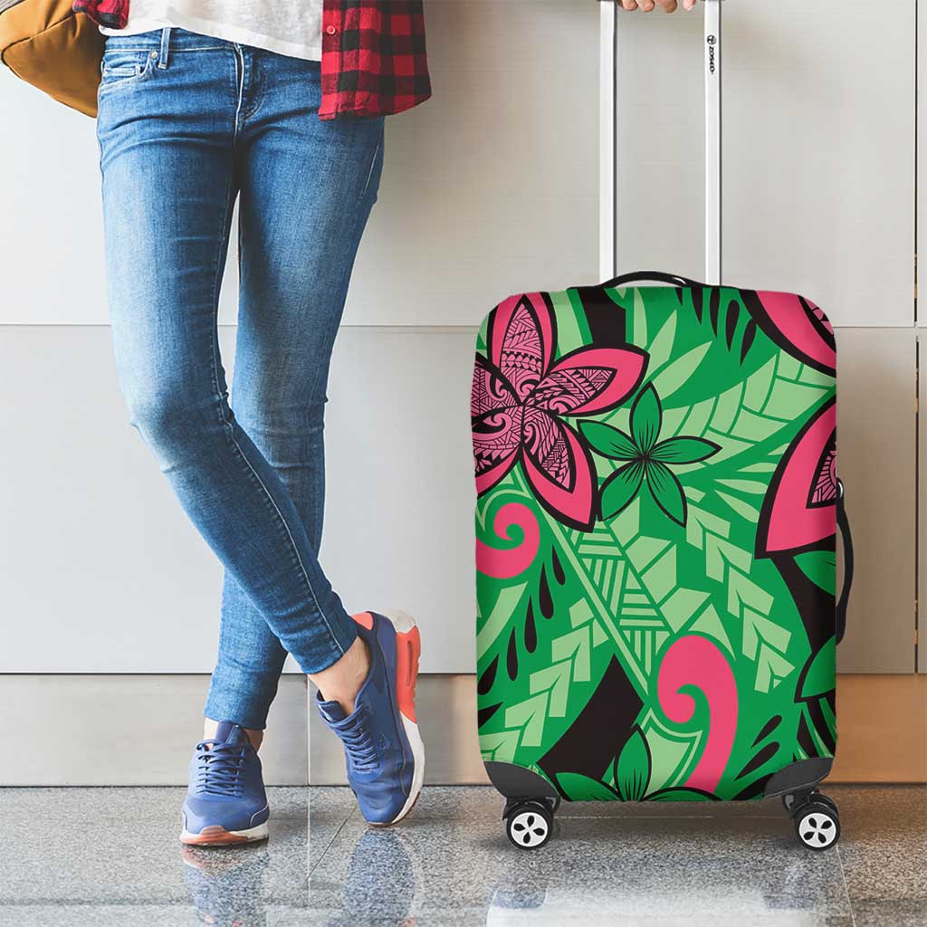 Plumeria Polynesian Pattern Luggage Cover Unique Fantasy Green Pink LT01 - Polynesian Pride