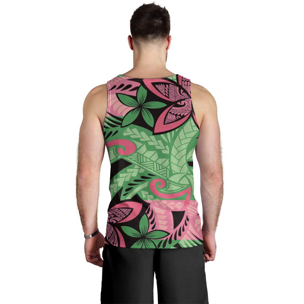 Plumeria Polynesian Pattern Men Tank Top Unique Fantasy Green Pink