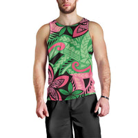 Plumeria Polynesian Pattern Men Tank Top Unique Fantasy Green Pink