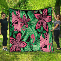 Plumeria Polynesian Pattern Quilt Unique Fantasy Green Pink LT01 - Polynesian Pride