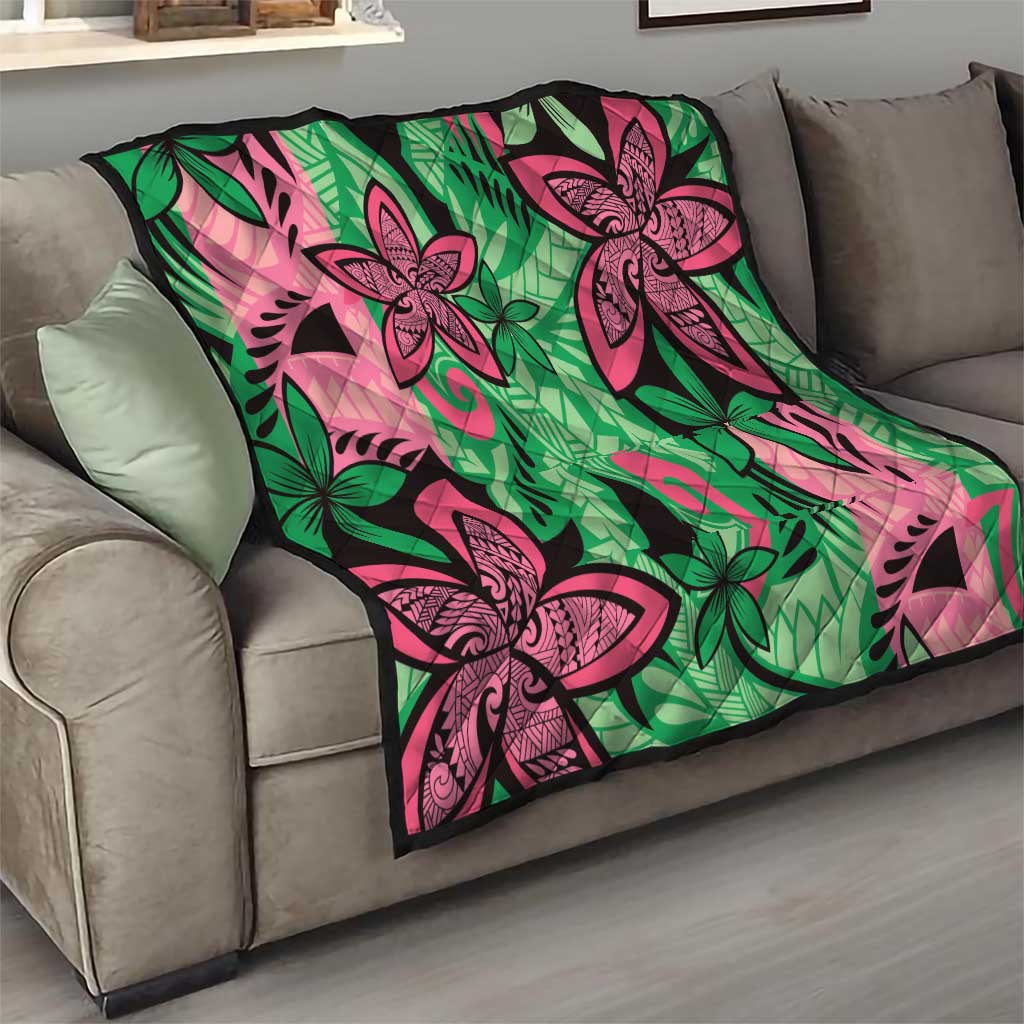 Plumeria Polynesian Pattern Quilt Unique Fantasy Green Pink LT01 - Polynesian Pride