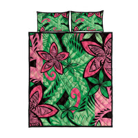 Plumeria Polynesian Pattern Quilt Bed Set Unique Fantasy Green Pink