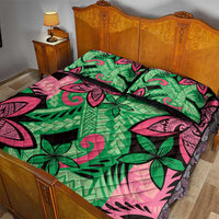 Plumeria Polynesian Pattern Quilt Bed Set Unique Fantasy Green Pink