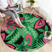 Plumeria Polynesian Pattern Round Carpet Unique Fantasy Green Pink