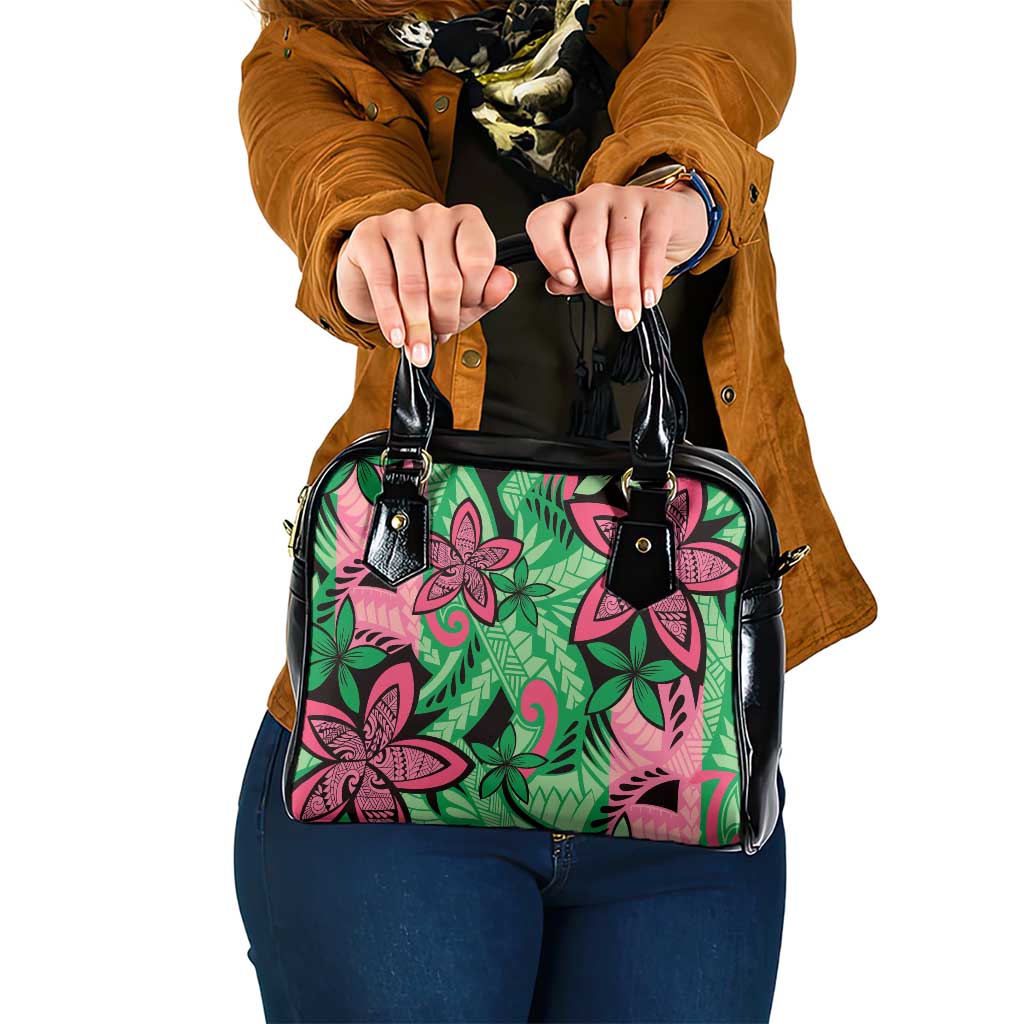 Plumeria Polynesian Pattern Shoulder Handbag Unique Fantasy Green Pink LT01 One Size Green - Polynesian Pride