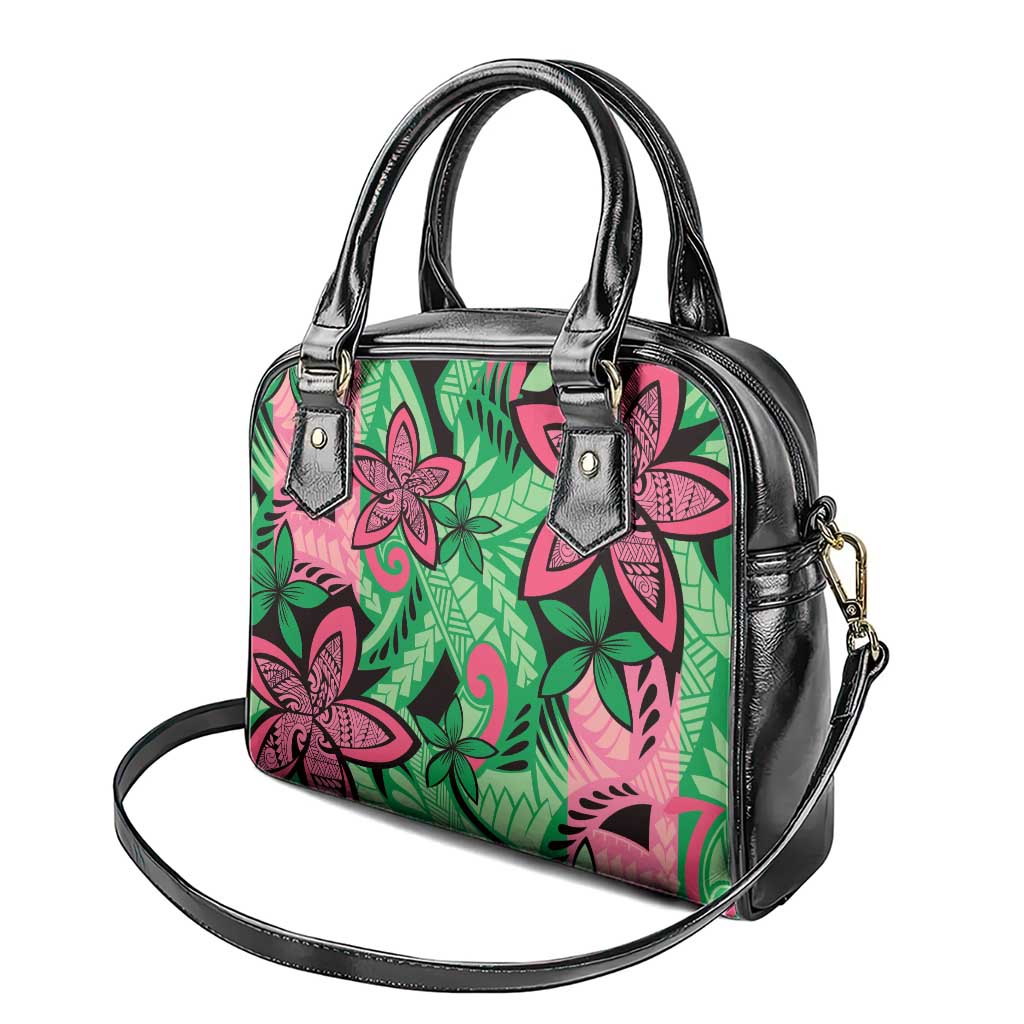 Plumeria Polynesian Pattern Shoulder Handbag Unique Fantasy Green Pink LT01 - Polynesian Pride