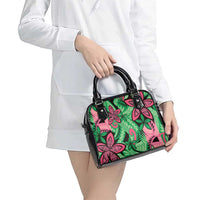 Plumeria Polynesian Pattern Shoulder Handbag Unique Fantasy Green Pink LT01 - Polynesian Pride