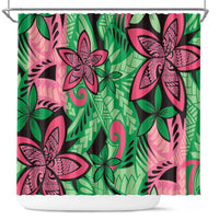 Plumeria Polynesian Pattern Shower Curtain Unique Fantasy Green Pink LT01 Green - Polynesian Pride
