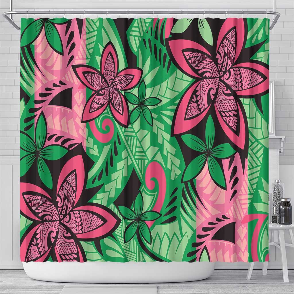 Plumeria Polynesian Pattern Shower Curtain Unique Fantasy Green Pink LT01 - Polynesian Pride