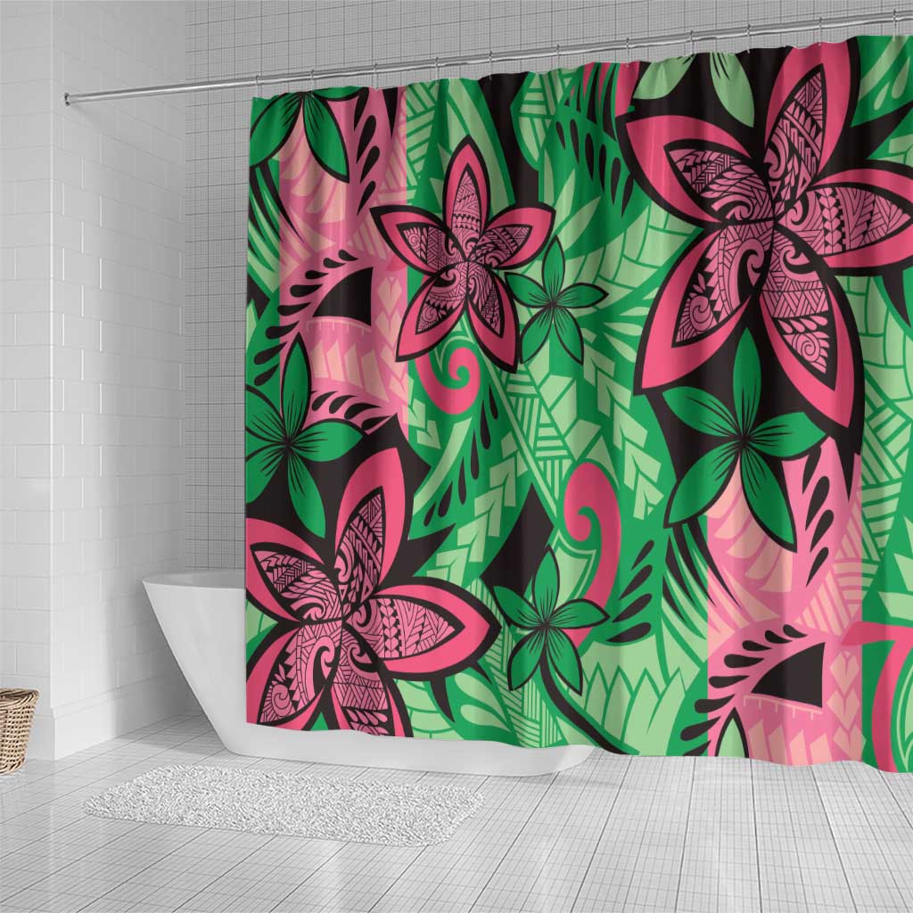 Plumeria Polynesian Pattern Shower Curtain Unique Fantasy Green Pink LT01 - Polynesian Pride