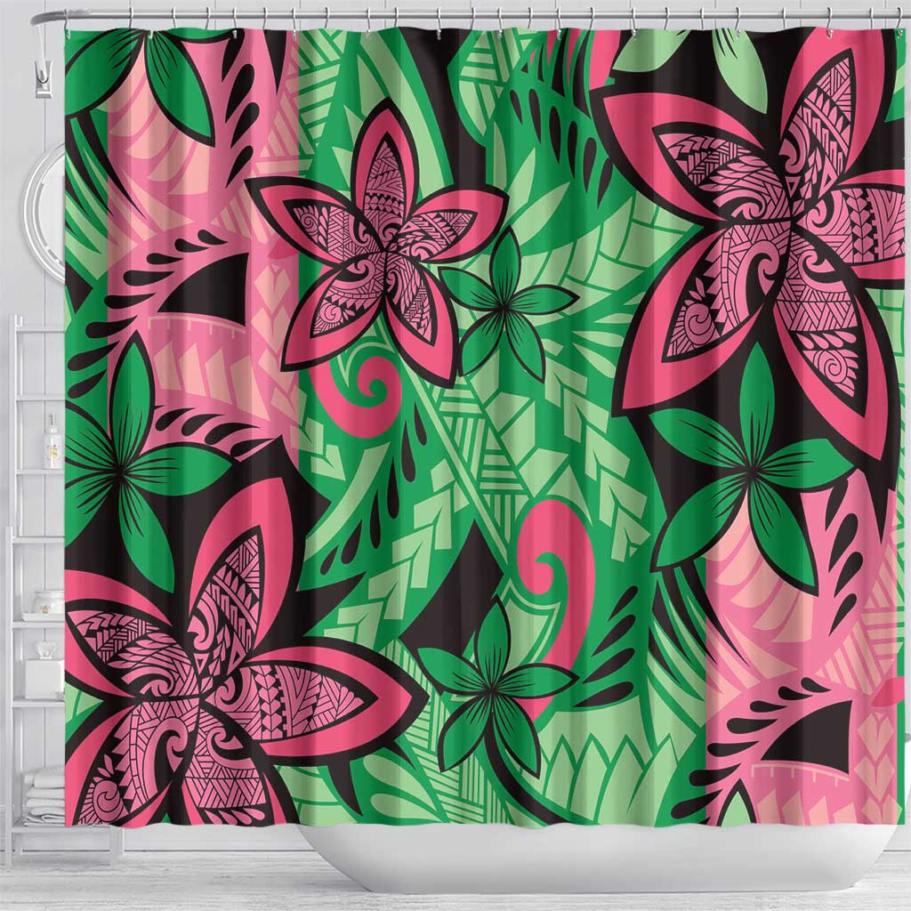 Plumeria Polynesian Pattern Shower Curtain Unique Fantasy Green Pink LT01 - Polynesian Pride