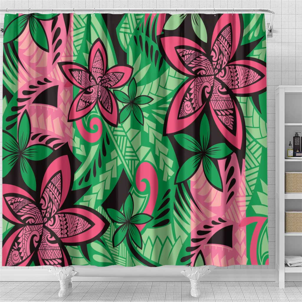 Plumeria Polynesian Pattern Shower Curtain Unique Fantasy Green Pink LT01 - Polynesian Pride