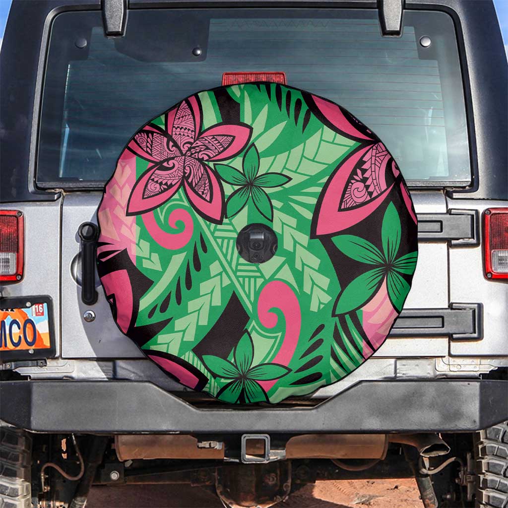 Plumeria Polynesian Pattern Spare Tire Cover Unique Fantasy Green Pink LT01 Green - Polynesian Pride
