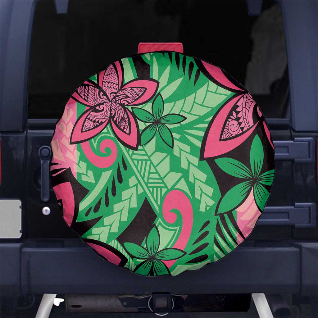 Plumeria Polynesian Pattern Spare Tire Cover Unique Fantasy Green Pink