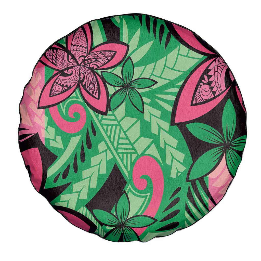 Plumeria Polynesian Pattern Spare Tire Cover Unique Fantasy Green Pink