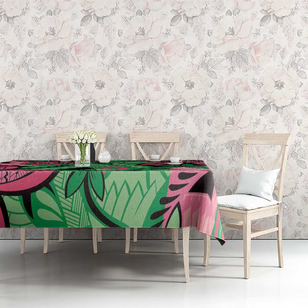 Plumeria Polynesian Pattern Tablecloth Unique Fantasy Green Pink