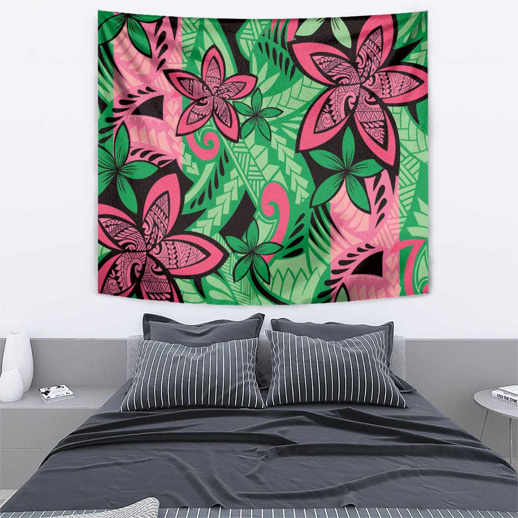 Plumeria Polynesian Pattern Tapestry Unique Fantasy Green Pink LT01 - Polynesian Pride