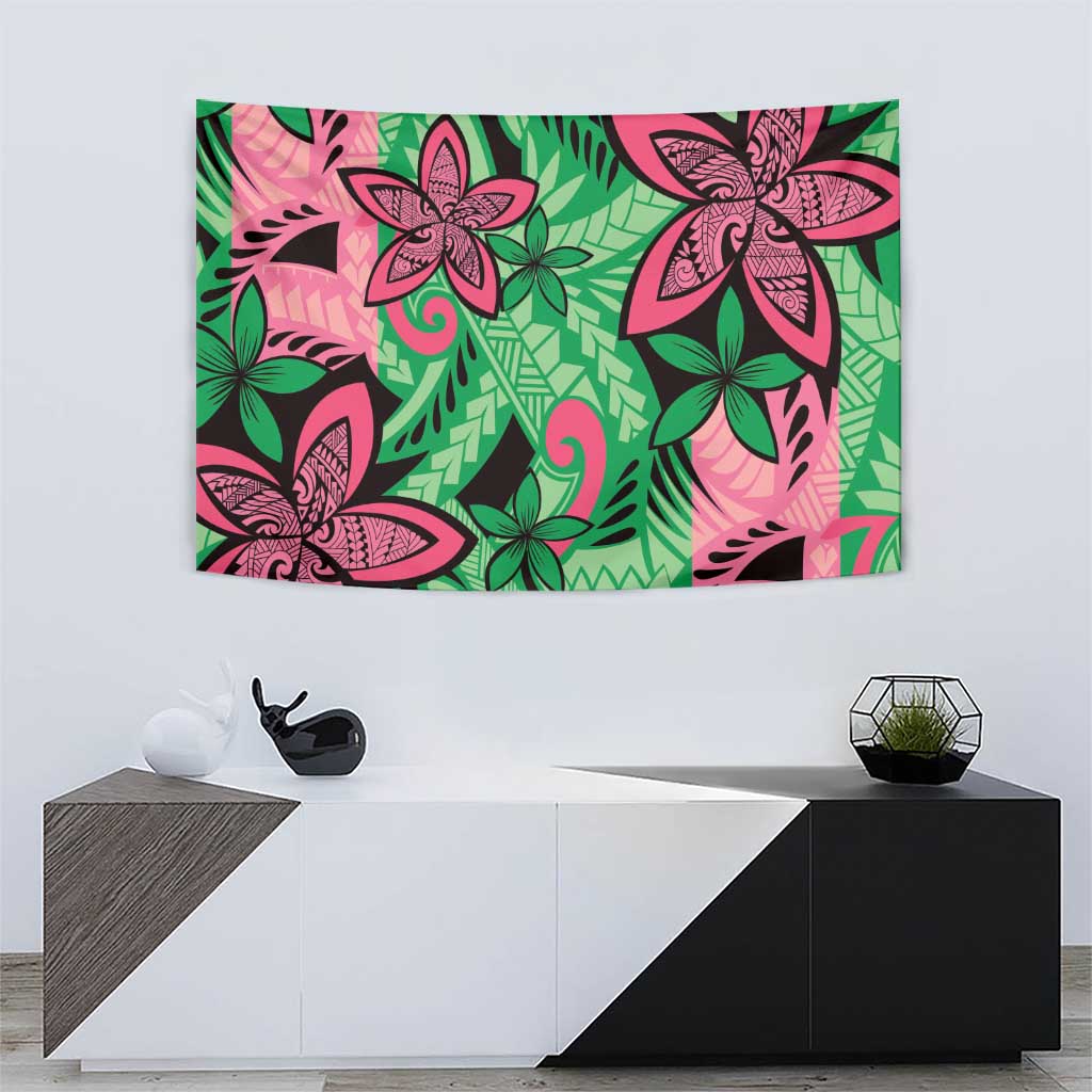 Plumeria Polynesian Pattern Tapestry Unique Fantasy Green Pink LT01 - Polynesian Pride