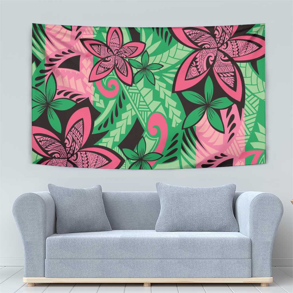 Plumeria Polynesian Pattern Tapestry Unique Fantasy Green Pink LT01 - Polynesian Pride