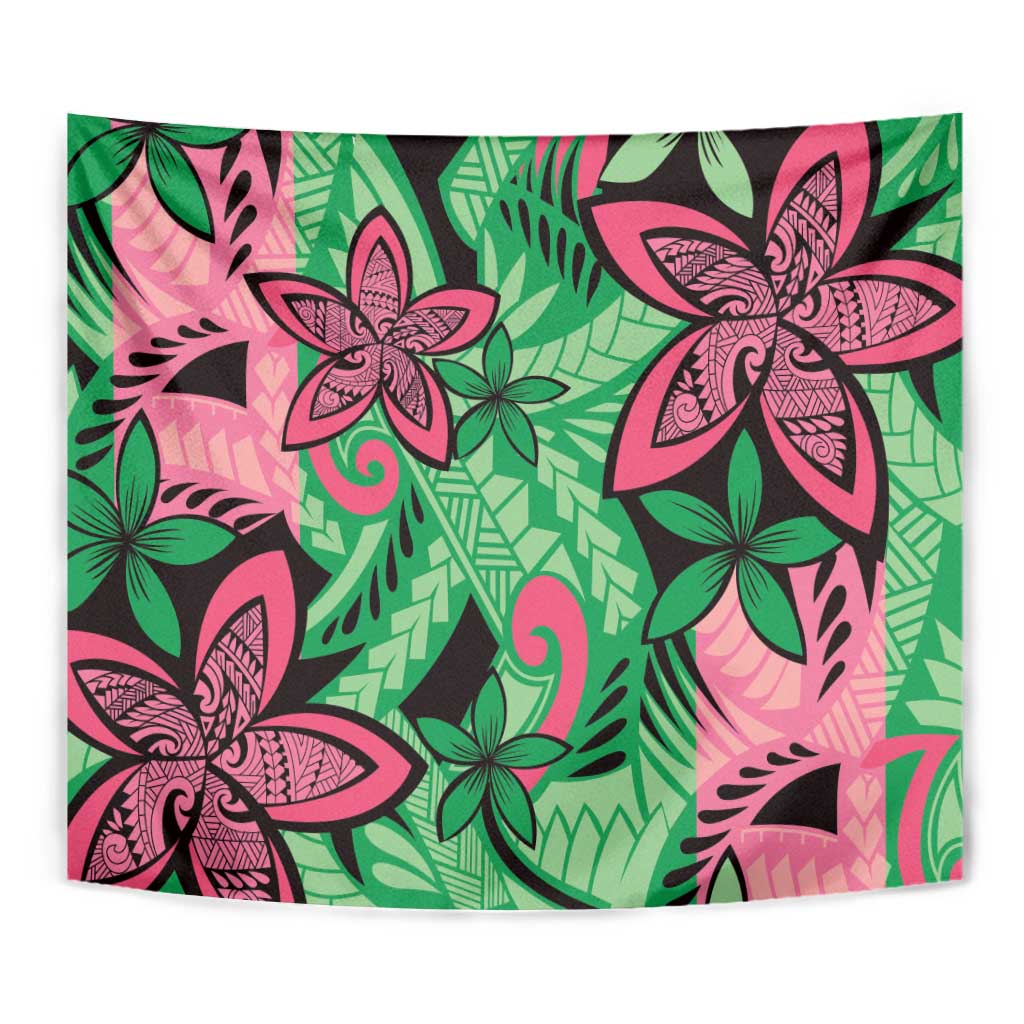 Plumeria Polynesian Pattern Tapestry Unique Fantasy Green Pink LT01 - Polynesian Pride