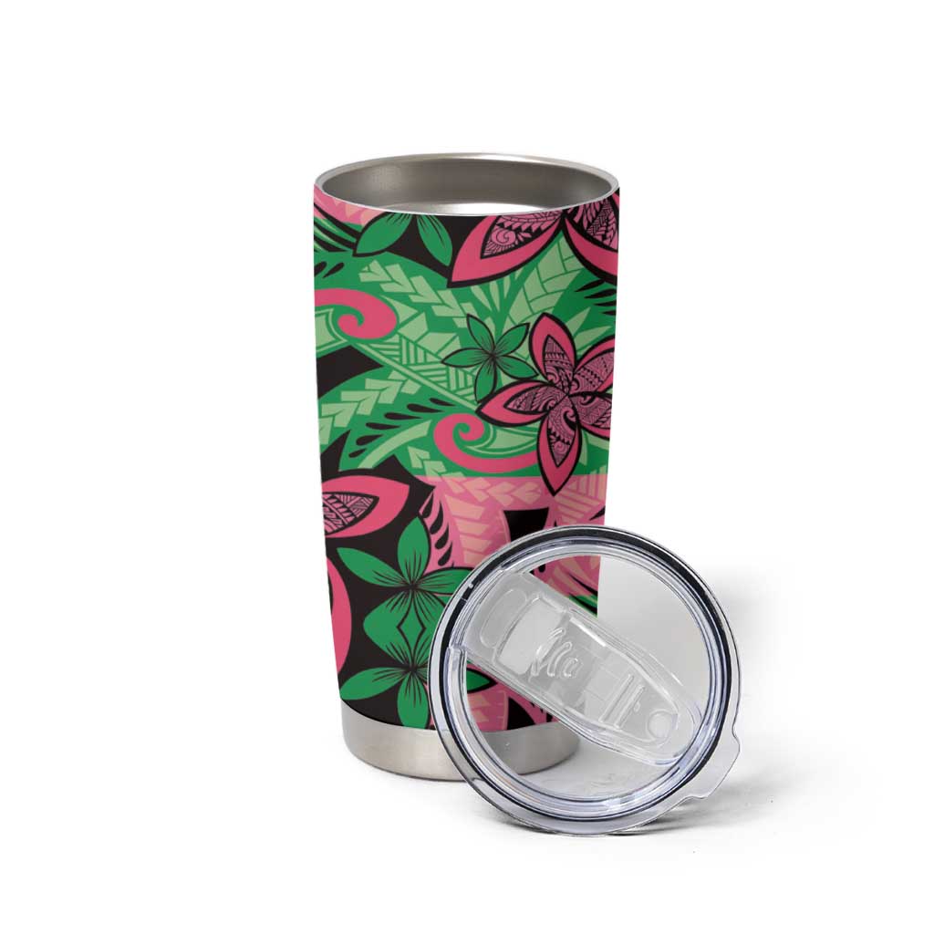 Plumeria Polynesian Pattern Tumbler Cup Unique Fantasy Green Pink LT01 - Polynesian Pride