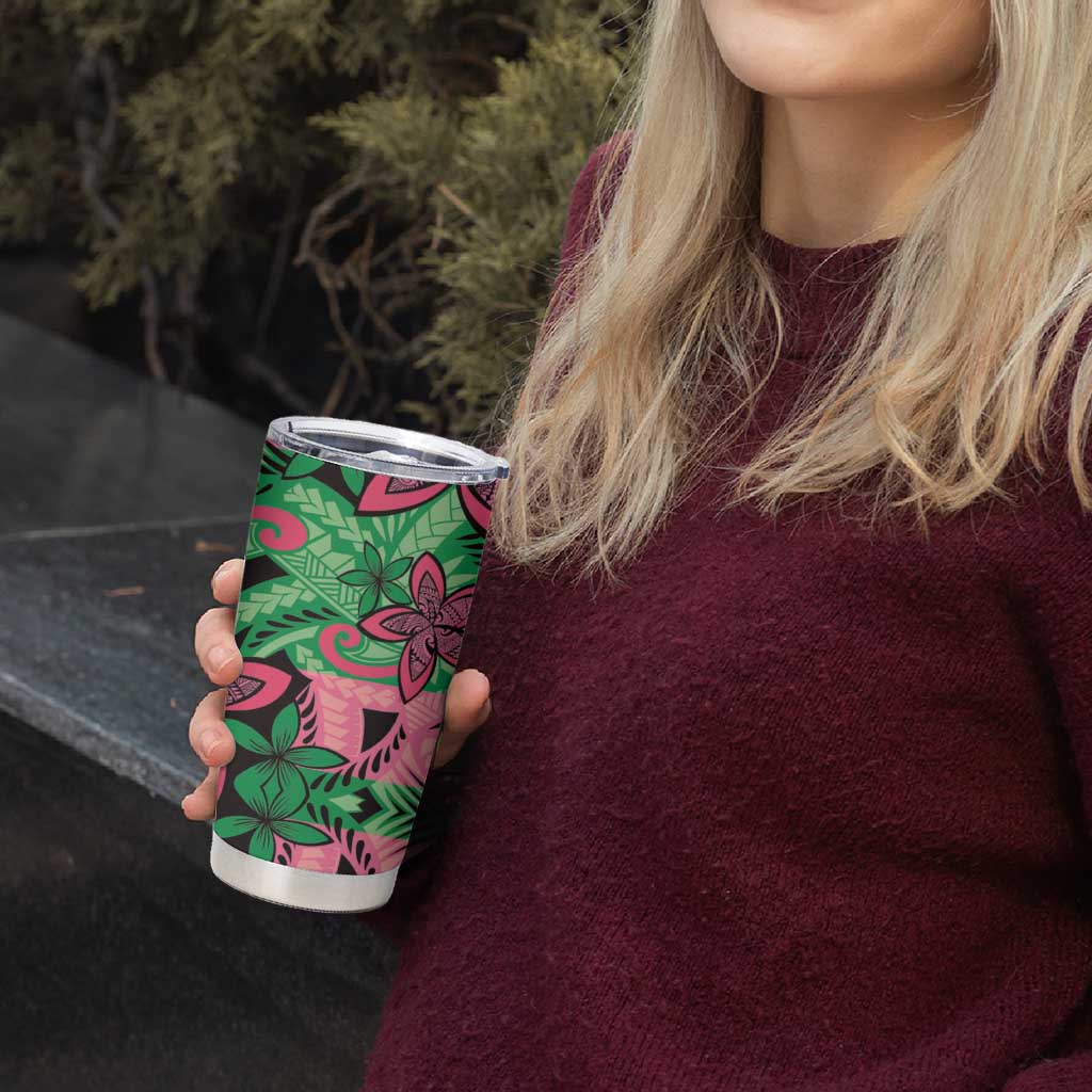 Plumeria Polynesian Pattern Tumbler Cup Unique Fantasy Green Pink LT01 - Polynesian Pride