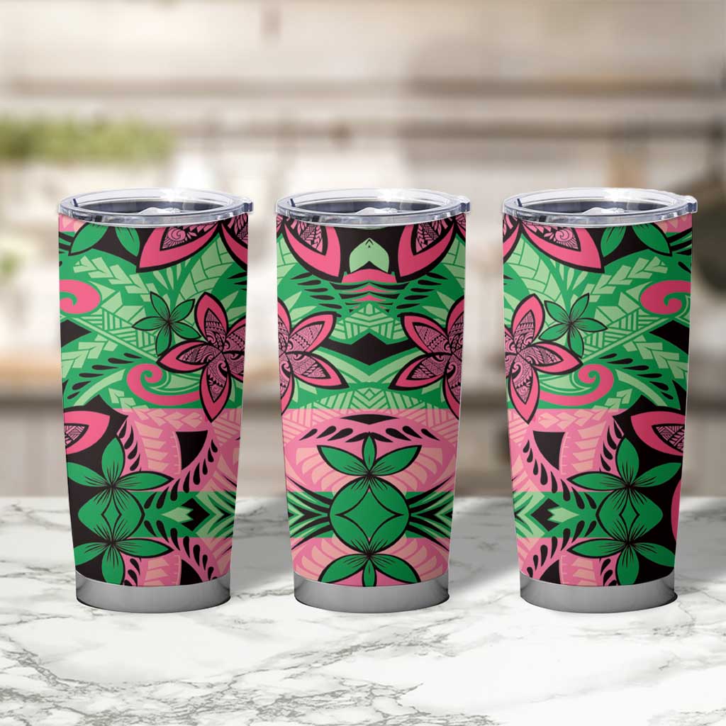 Plumeria Polynesian Pattern Tumbler Cup Unique Fantasy Green Pink LT01 - Polynesian Pride