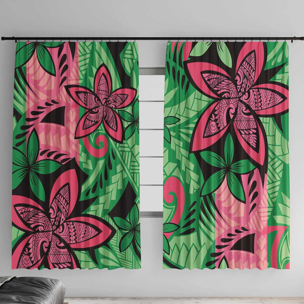 Plumeria Polynesian Pattern Window Curtain Unique Fantasy Green Pink