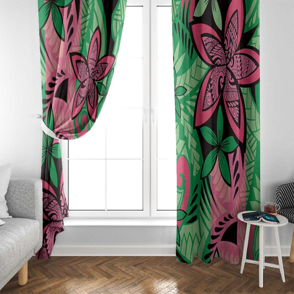 Plumeria Polynesian Pattern Window Curtain Unique Fantasy Green Pink