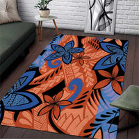 Plumeria Polynesian Pattern Area Rug Unique Fantasy Orange Blue