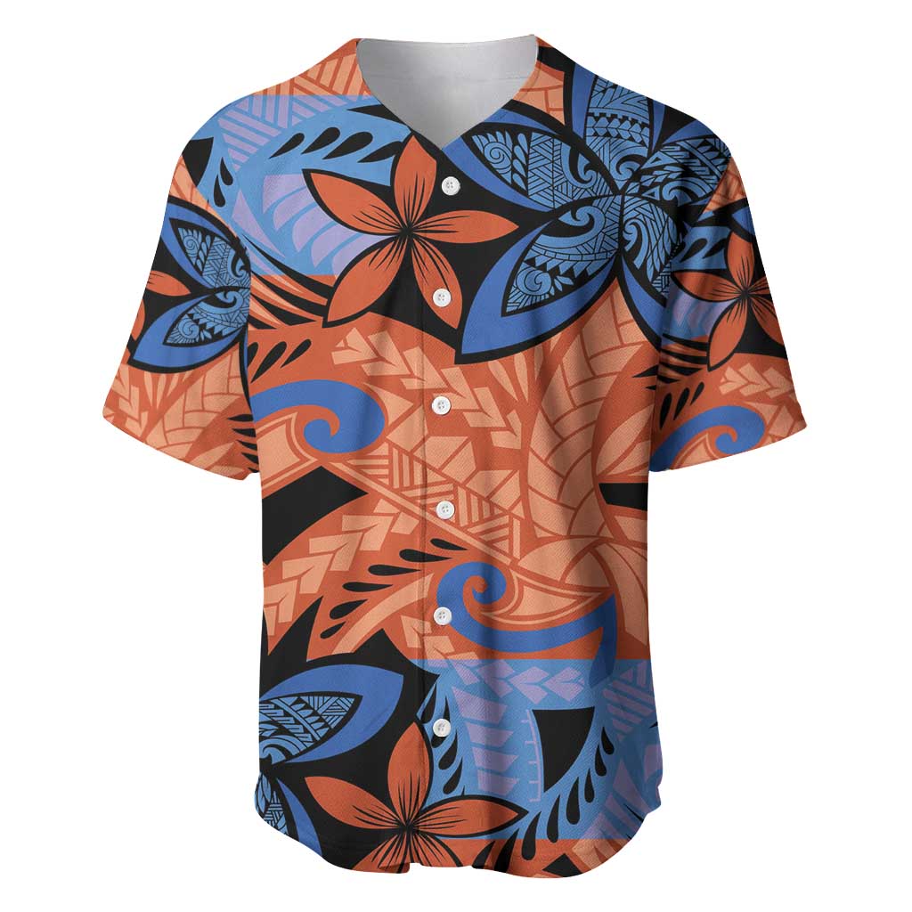Plumeria Polynesian Pattern Baseball Jersey Unique Fantasy Orange Blue