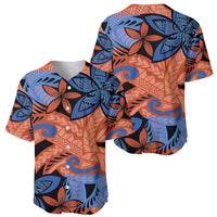 Plumeria Polynesian Pattern Baseball Jersey Unique Fantasy Orange Blue