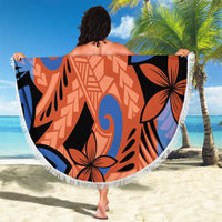 Plumeria Polynesian Pattern Beach Blanket Unique Fantasy Orange Blue