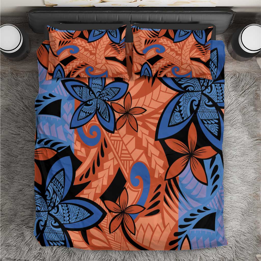 Plumeria Polynesian Pattern Bedding Set Unique Fantasy Orange Blue LT01 Orange - Polynesian Pride