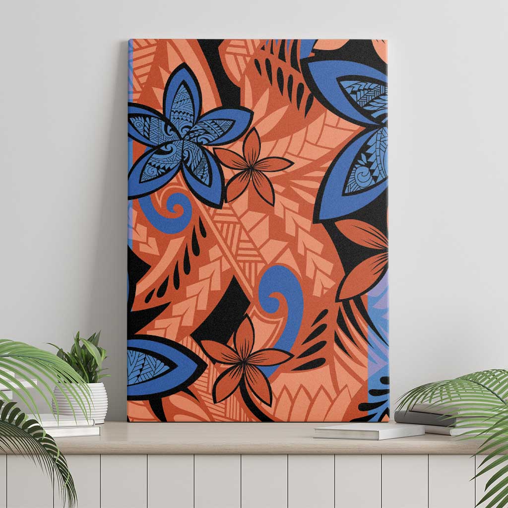 Plumeria Polynesian Pattern Canvas Wall Art Unique Fantasy Orange Blue