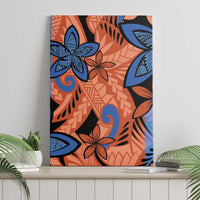Plumeria Polynesian Pattern Canvas Wall Art Unique Fantasy Orange Blue