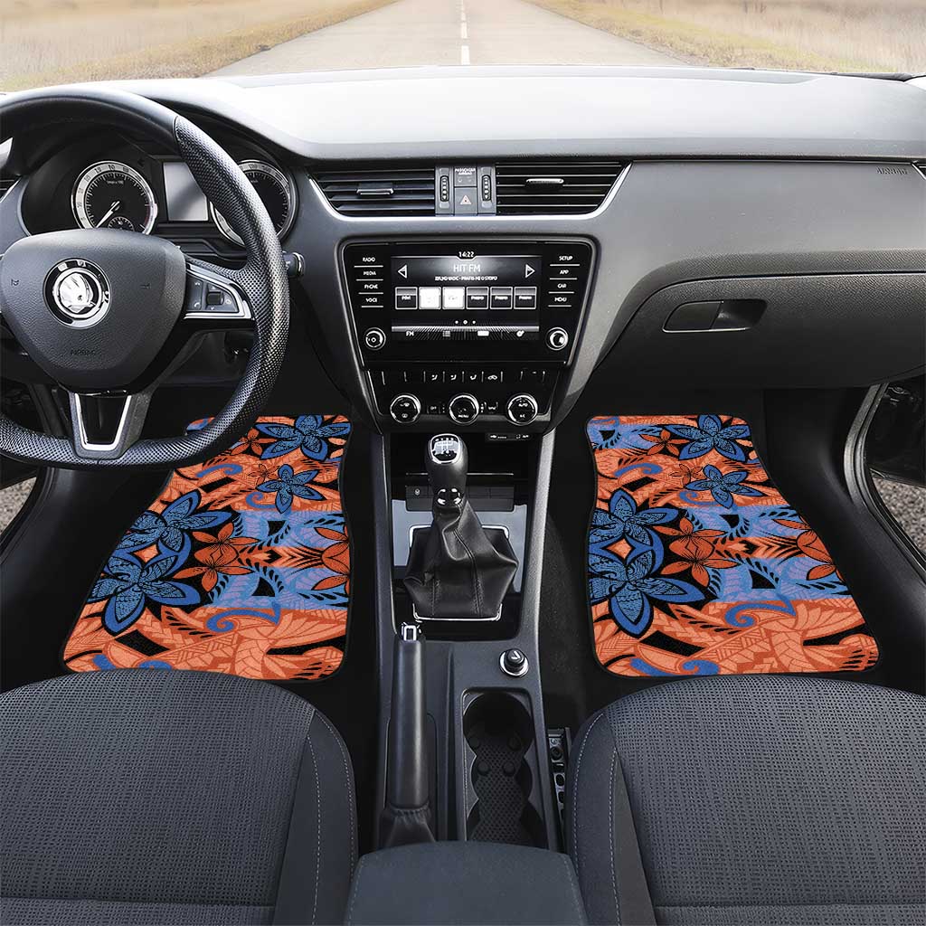 Plumeria Polynesian Pattern Car Mats Unique Fantasy Orange Blue