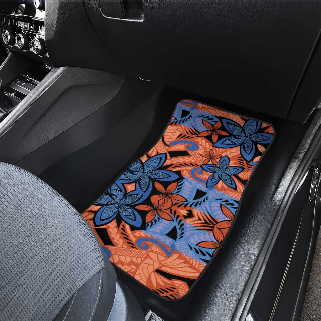 Plumeria Polynesian Pattern Car Mats Unique Fantasy Orange Blue