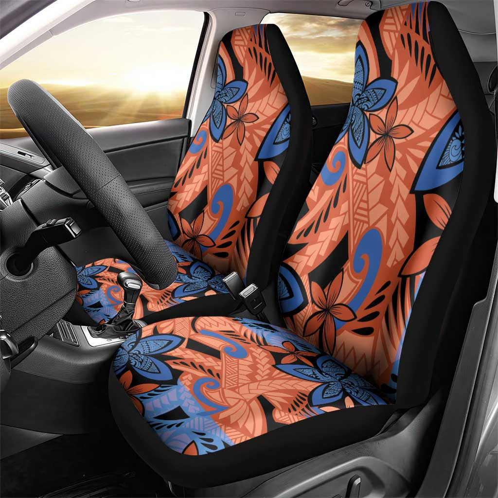 Plumeria Polynesian Pattern Car Seat Cover Unique Fantasy Orange Blue
