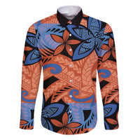 Plumeria Polynesian Pattern Family Matching Mermaid Dress and Hawaiian Shirt Unique Fantasy Orange Blue LT01 Dad's Shirt - Long Sleeve Orange - Polynesian Pride